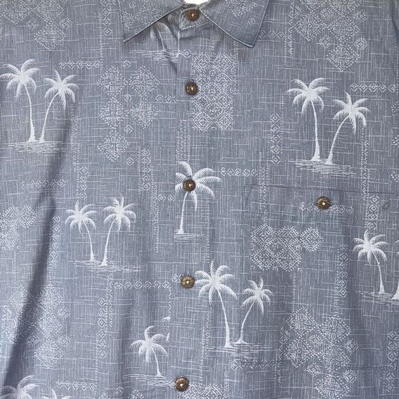Moda campia moda short sleeve denim ￼ button up shirts with palm trees size medi - Picture 9 of 10